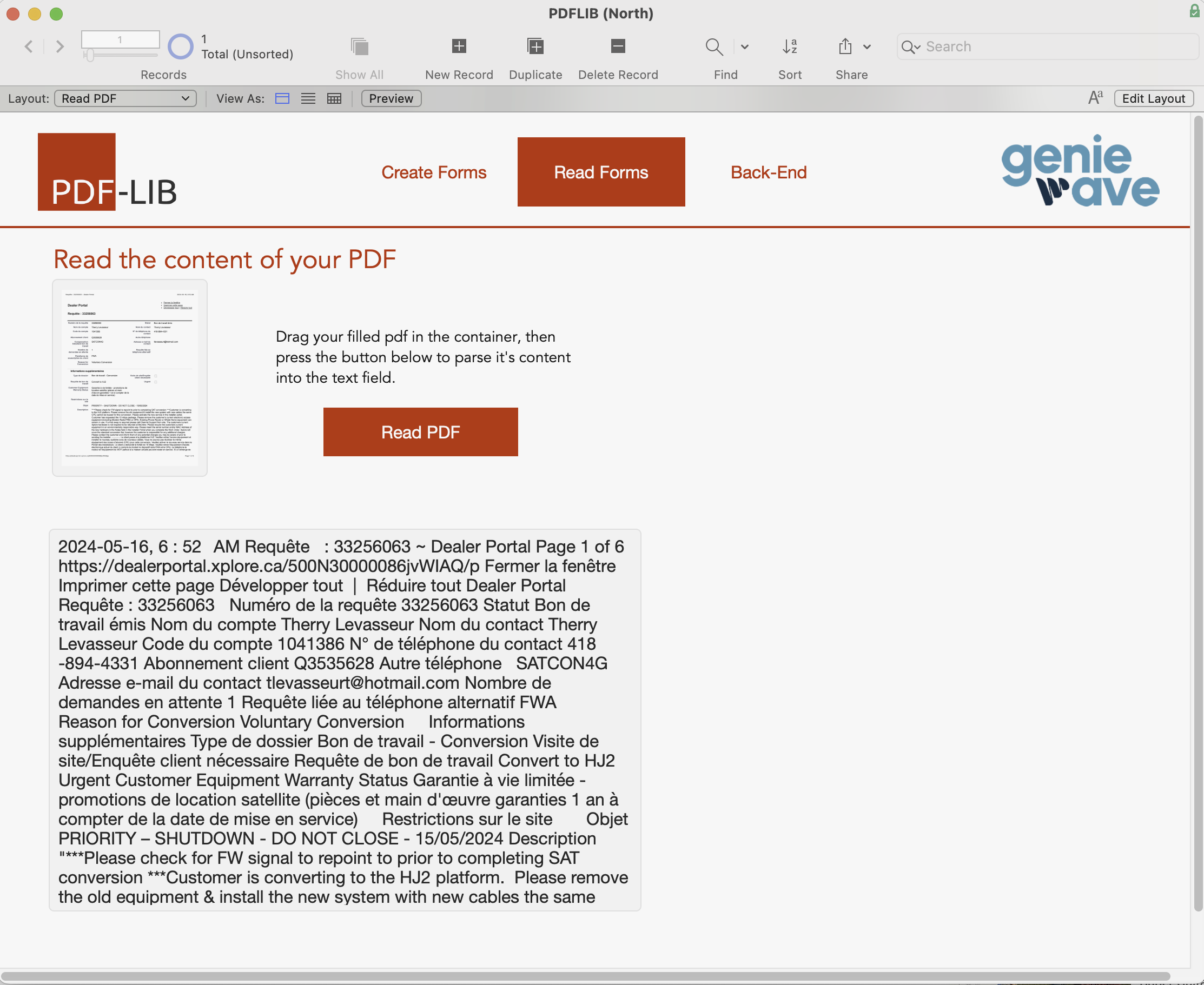 Screenshot from PDF-LIB FileMaker Integration